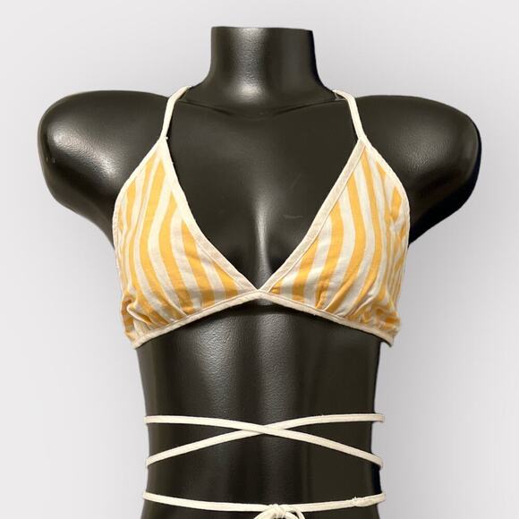 Free People Triangle Crop Bikini Top M L Linen Cotton Summer Shirt Festival Rave - Picture 4 of 10